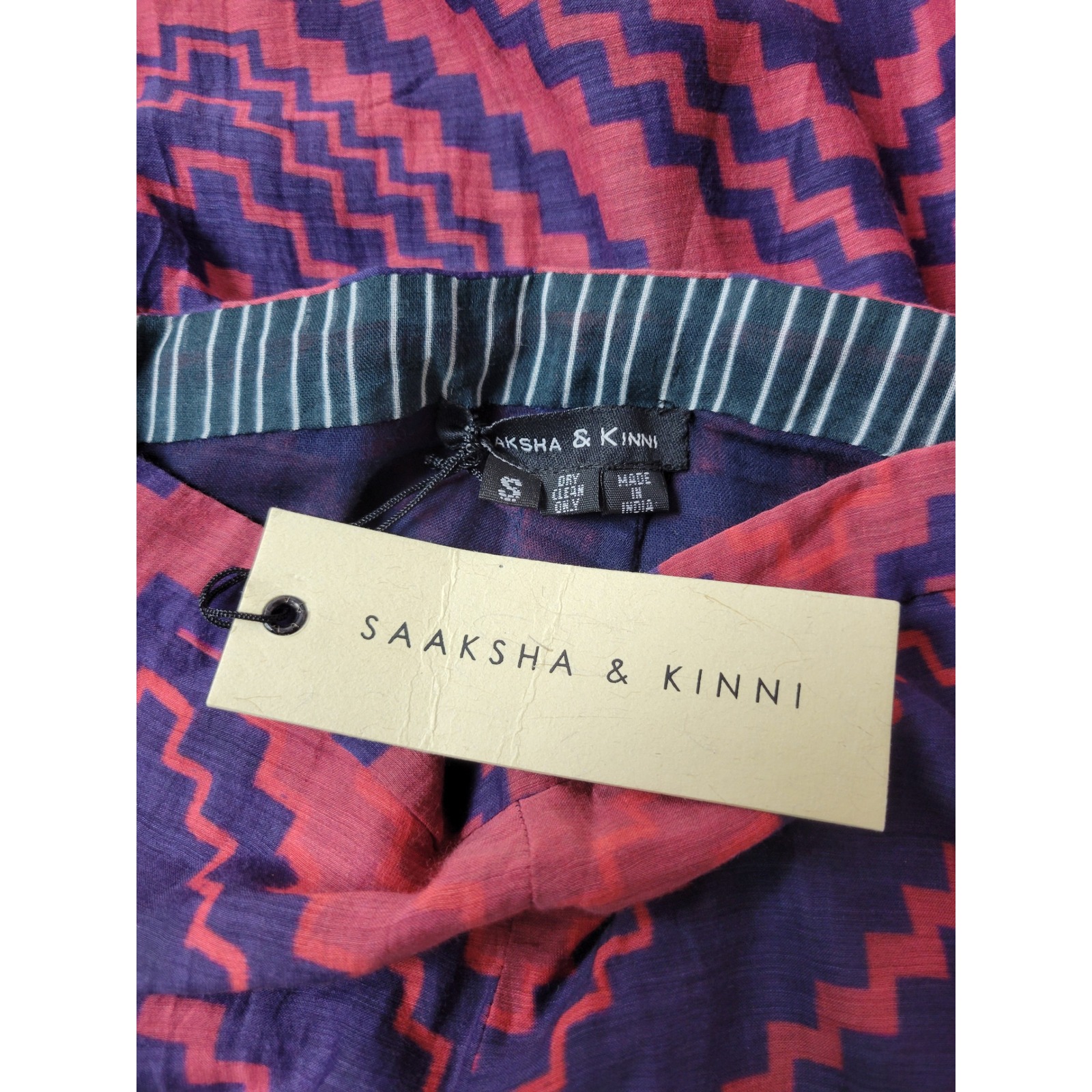 Saaksha & Kinni Red Purple Chevron Wide Leg Pants Side Stripe Size S Nwt — image 6 of 8